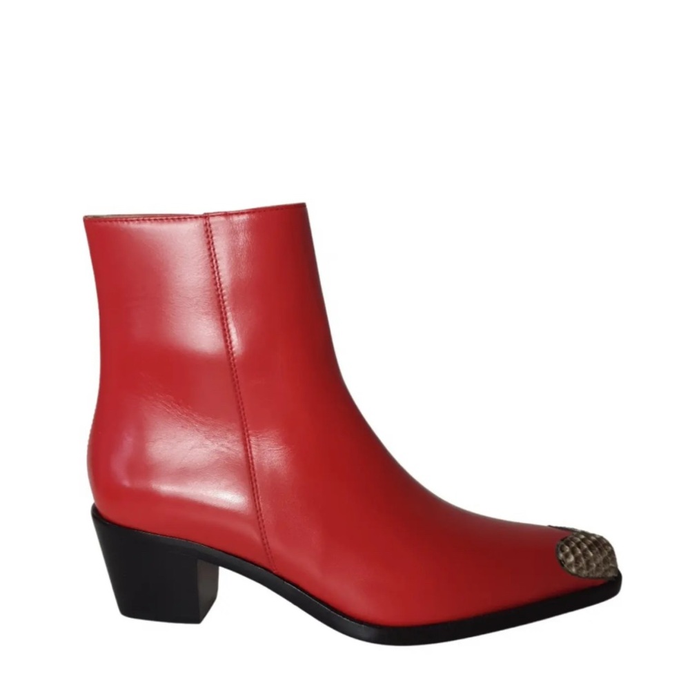 BOYY Red Hearted Ankle Boots w/ Snakeskin Toe Size 39 Made in Italy